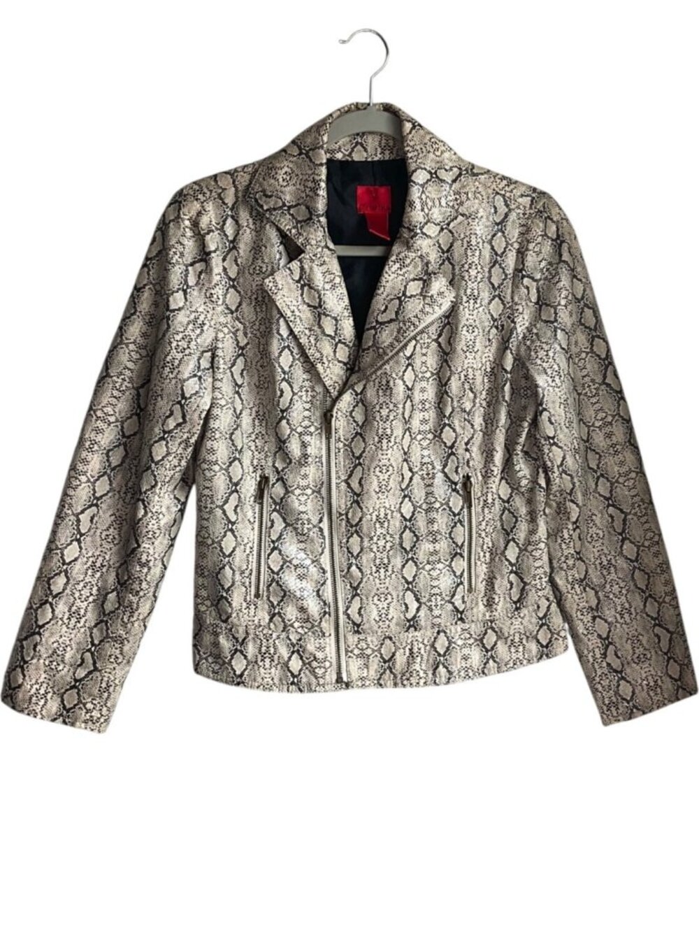 Vintage V Cristina Y2K Medium Snake Print Faux Leather Moto Jacket